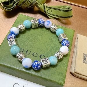 Gucci Turquoise and Silver Beaded Bracelet